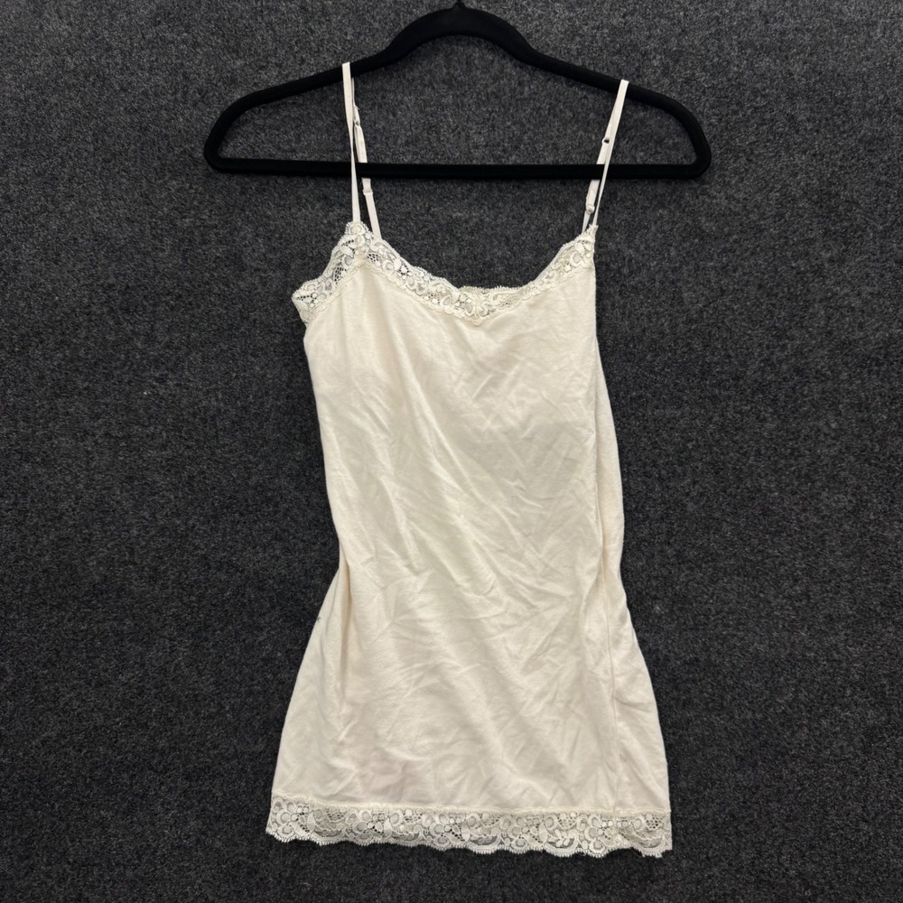 Aeropostale Vintage Y2K Cream Lace Trim Cami Tank Top Built In Bra Womens Small